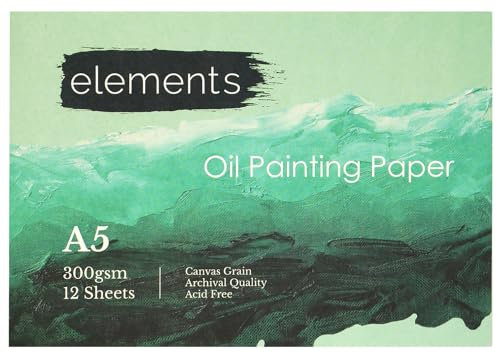 Elements Oil Painting Book | Premium 300 GSM Oil Pads | Canvas Grain, Archival Quality & Acid-Free Oil Paper for Artists - Ideal for Oil Paints - 12 Sheets (24 Sides) Parent (A5)