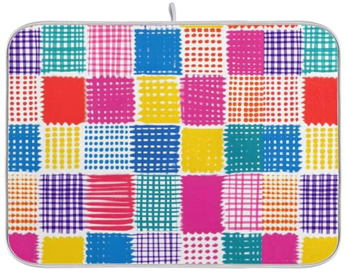 Tapetes de secado de platos para encimera de cocina, tapete grande de microfibra para secar platos, 40 x 45 pulgadas, colorido enrejado, escurridor de fregadero de verano, tapete protector absorbente