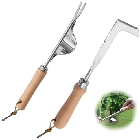 KUIZHEN Garden Weeding Tool, 2PCS Hand Weed Remover Tool, Weed Puller with V-Shape Hook, Multifunctional Manual Weeder, Stainless Steel Gardening Tools for Garden Yard Patio Lawn Transplant