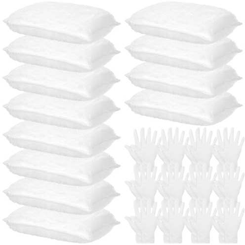 24 Pcs Wood Staining Kit Include Stain Applicator Pads and Disposable Nitrile Gloves, 12 Microfiber Sponge Pads Lint Free with 12 Rubber Gloves for Wood and Oil Based Finishes Dyeing Cleaning, White