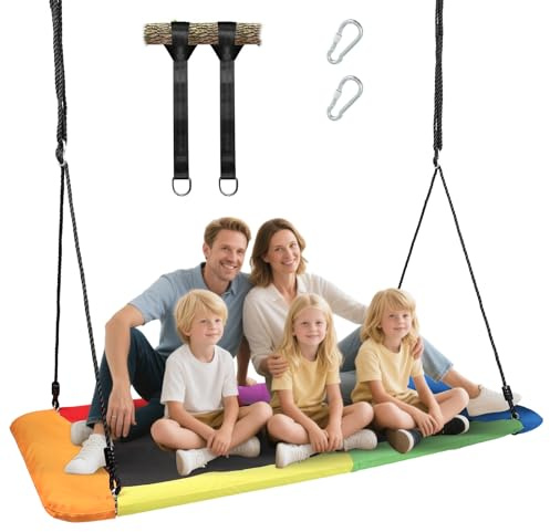 60 Rectangular Giant 800lbs Tree Swing for Kids and Adults,Waterproof & Durable,Heavy Duty Large Outdoor Tree Swing with 2 Hanging Straps