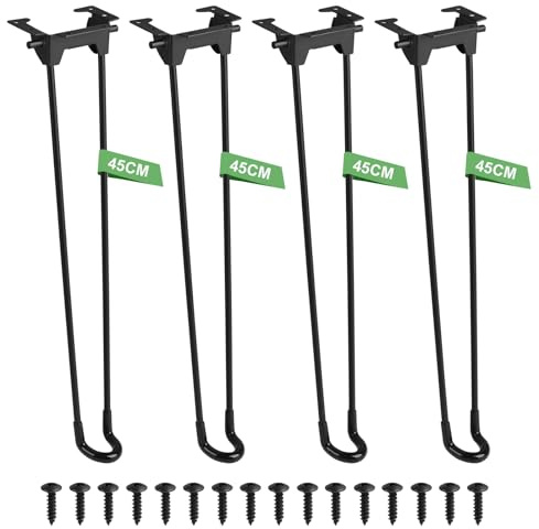 SUPAWAY Juego de 4 patas de mesa plegables estilo horquilla 45cm Patas negras diseño horquilla, Perfectas para mesas auxiliares, escritorios, mesitas de noche,portátiles,mesas de camping o muebles DIY