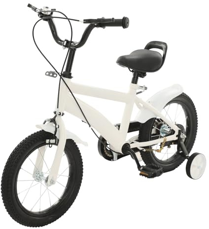 HUOMMGS 14 Zoll Kinderfahrrad Upgraded Kinderfahrrad für ab 3-6 Jahre Kinderfahrrads mit Stützrädern Höhenverstellbar Jugend Fahrrad Anfänger Fahrrad für Jungen & Mädchen (Weiß)
