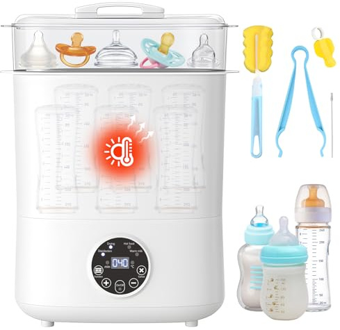 Baby Bottle Steriliser and Dryer, 4-in-1 Steam Bottle Sanitizer with Digital LED Hold 8 Bottles, Electric Steriliser for Baby Bottles, Breast Pump Parts, Teething Toys, Milk & Food Warmer