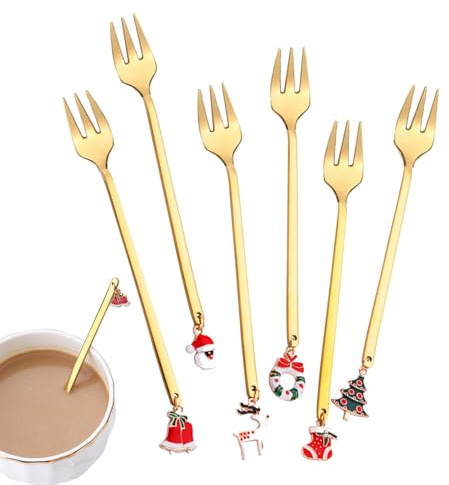 Juldessertsked, julskedar i rostfritt stål | små kaffeskedar rörsked 6 delar - julbestick, set med dessertskedar i stål
