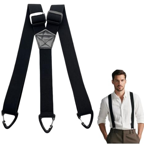 GNALIA Bretelles Pour Hommes Noires 3.8Cm À Triple Mousquetons - 1 Paire, Largeur 3.8 Cm, Portables Sous Les Vêtements, Idéales Pour Pantalons De Travail, Ski Et Salopettes