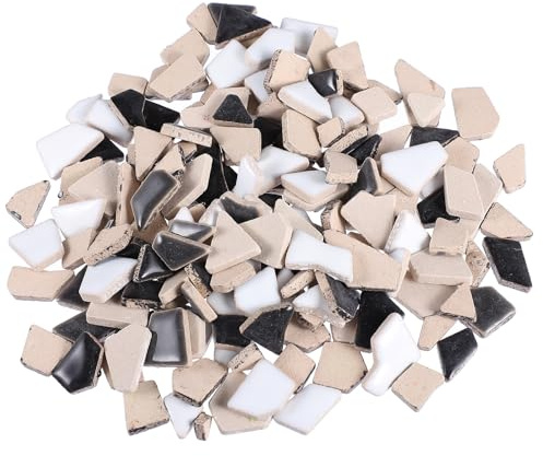 NOLITOY Piastrelle Fai da Te in Ceramica Smaltata 200 G Pietre Irregolari per Mosaico Creativo Colori Naturali Nero Bianco Grigio per Decorazioni Artigianali