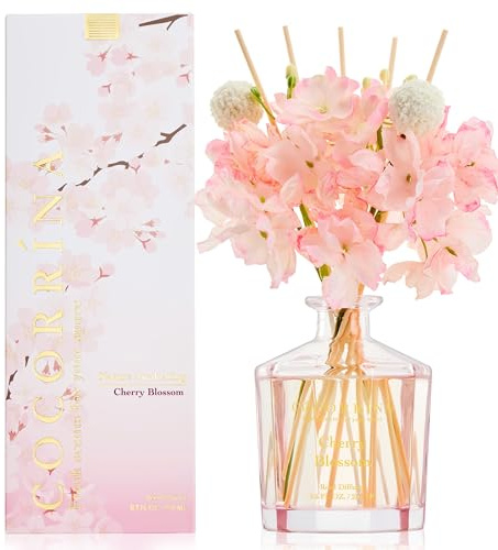 COCORRÍNA Fiore Diffusore Profumo Ambiente con 8 Bastoncini di fragranza 250ml- Cherry Blossom, Naturale, di Lunga Durata, per la Camera da Letto, L'Ufficio, Il Bagno (Collezione Master)