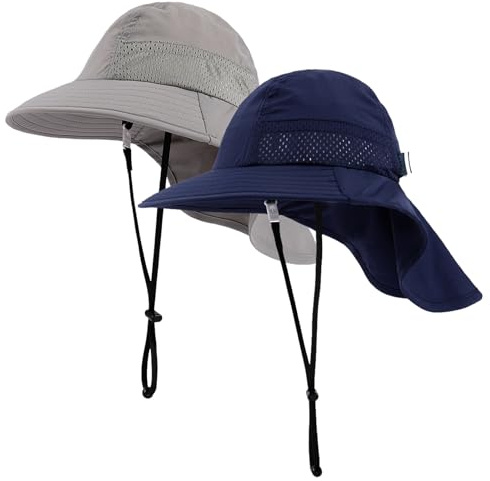MASOCIO Gorro Bebe Niño Niña de Sol Verano 2 Piezas Gorra Bebé Pescador Proteccion Filtro UV Solar UPF 50 Sombrero 3 4 5 Exteriores Playa Edad 2-6 Años Gris Azul Marino