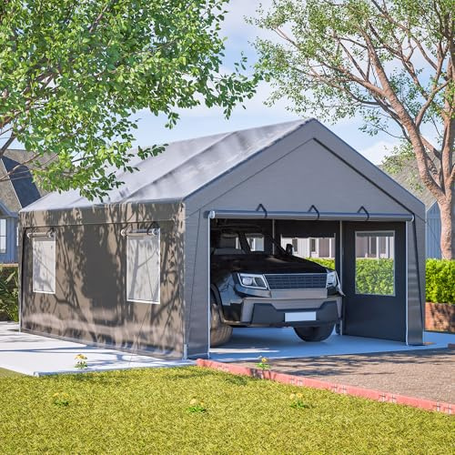 Cykelgarage tältgarage lagertält, utrustningstält väderbeständigt med rulldörr, utrustningsskjul 6 x 4 x 3 m, UV-resistent garagetält med fönster, stalltält för bil, trädgårdsförvaring och lastbil