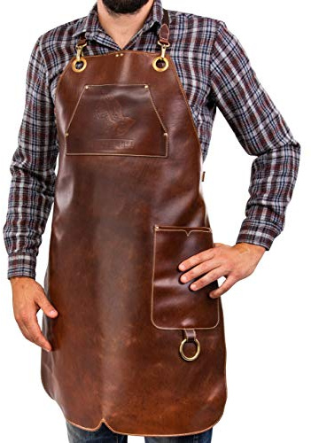 Angus Stoke Original Burger Unser Delantal de Cuero - Delantal de Parrilla Vintage para Barbacoa, Cocina y Bar (S-M)