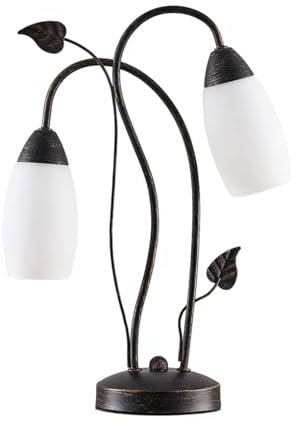 Lindby Tischlampe 'Stefania' (Retro, Vintage, Antik) in Braun aus Glas u.a. für Wohnzimmer & Esszimmer (2 flammig, E14) - Tischleuchte, Schreibtischlampe, Nachttischlampe, Wohnzimmerlampe