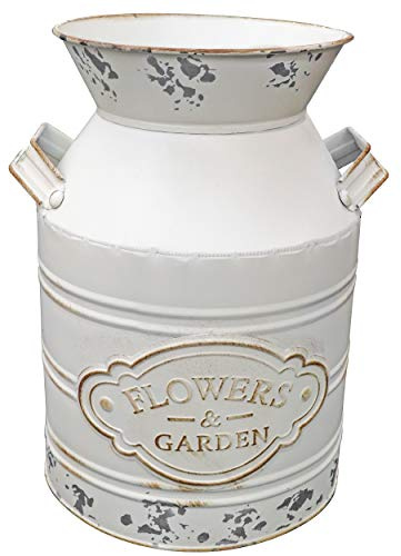 Soyizom Vintage Rustic Farmhouse Galvanized Metal Shabby Chic Flower Vase Watering Can Tin Jug French Style Bucket Pot Pitcher Flower Holder Vase with Handle for Kitchen Garden Decor —Large,9.8 H