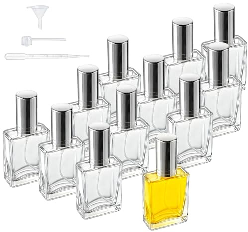 YU FENG 12pcs 15ml Refillable Glass Atomizer Spray Bottles with Funnels Pipettes Dispenser for Perfume,Fragrance,Lotion,Essential Oil