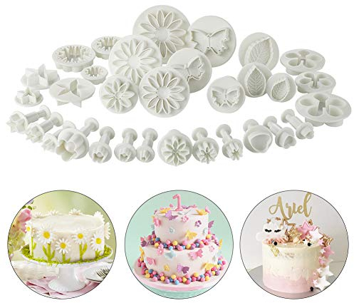 Soleebee 33-Teiliges Fondant Ausstecher Set Ausstechformen für Blume Formen Set Fondant Werkzeuge Auswerfer Stempel Modellierwerkzeug für Torten Deko