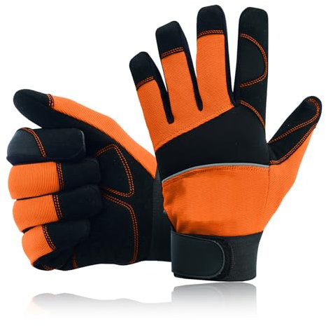 Safety Work Gloves Heavy duty Hand Protection Mechanic Gardening Builders Cut Multipurpose DIY Maintenance Adjustable Gloves (XL, Orange)