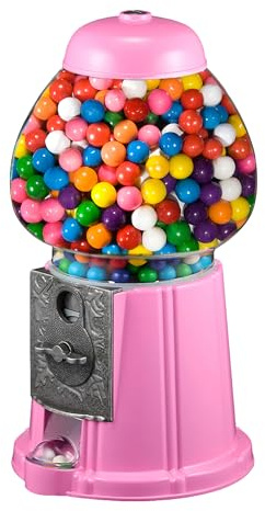 11-Inch Mini Gumball Machine - Vintage Candy Dispenser with Glass Globe, Metal Base, and Free Spin Coin Mechanism by Great Northern Popcorn (Pink)