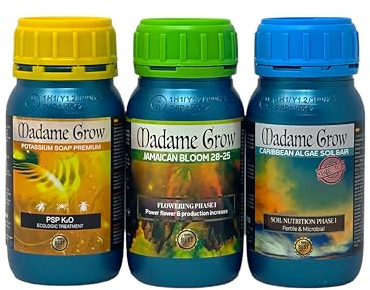 KIT JADE - Para Plantas Verdes, Hortalizas y 420 - Sanas y Saludables - Variado de Fertilizantes o Abonos Naturales, Floración, Algas y Jabón Potásico - Cogollos Ricos y Pesados (3 X 250 ML)