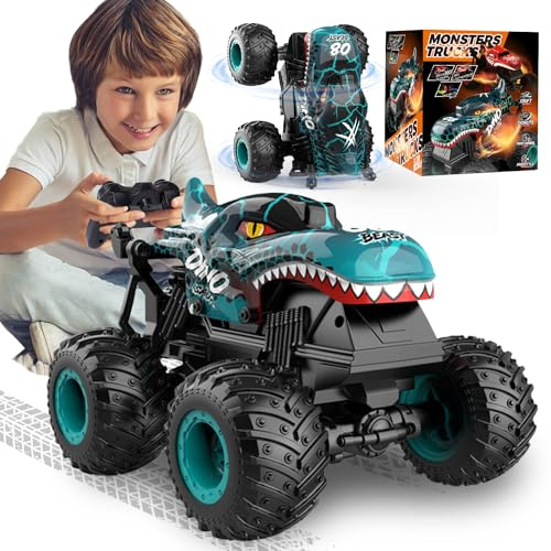 2,4GHz Fjärrstyrd Bil, 20 km/h RC Monstertruck, 1:20 Fjärrstyrd Monstertruck med Upprätt Gång, 360° Rotation, LED-Belysning och Musik, Dinosaurieleksaker Från 3, 4, 5, 6, 8, 10 år, Pojkar, Flickor