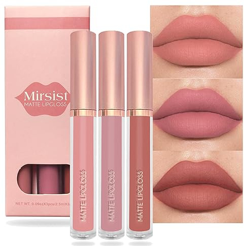 Nude Matte Lipstick Set, Lip Gloss Sets Liquid Lipsticks Long Lasting Non Stick Cup Waterproof Smooth Velvet Pink Moisturizing Lip Stain for Women Makeup