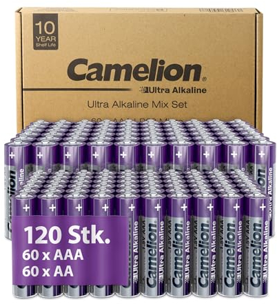 Camelion Ultra Alkaline Batterien AA – AAA Batterien 120 Stück, Batterien 10 Jahre Haltbarkeit, Umweltfreundlich, Batterie AA, Batterie Digitalkameras, Weihnachtsbeleuchtung (60x AA / 60x AAA)