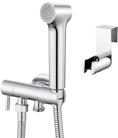 Faustina Bidet Handbrause Persönliche Hygiene Set für Toilette WC Badzimmer, Aufsatz Armatur mit Verstellbare Spritzpistole Bidetbrause, Wandmontage Messing verchromt poliert