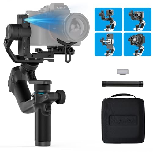 Feiyu SCORP Mini 2 Kit – AI-Tracking 3-Achsen Kamera Gimbal Stabilisator für spiegellose Kameras, Actioncam, iOS & Android – mit Touchscreen, integriertem Griff, Tragetasche & Selfie-Licht – Schwarz
