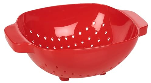 URBN-CHEF Plastic Colander Sieve Mesh Food Pasta Rice Veg Washing Strainer Kitchen Basket (Red)