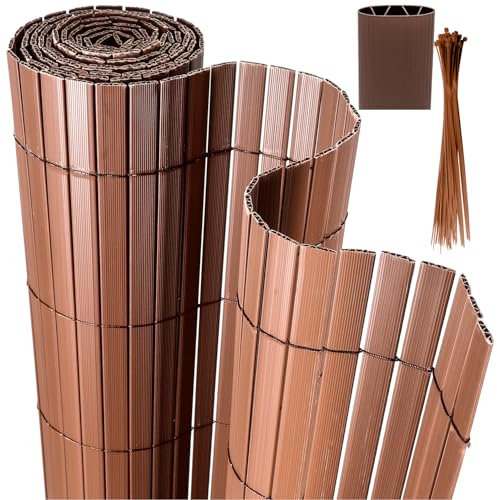 Joparri Canisse en PVC, Brise Vue en PVC 140 x 400 cm, Marron, avec Serre-câbles, Revêtement de Balcon, Renforcement en 4 Poids, Opaque, Clôture de Jardin, Protection Contre Le Vent, Résistant aux UV