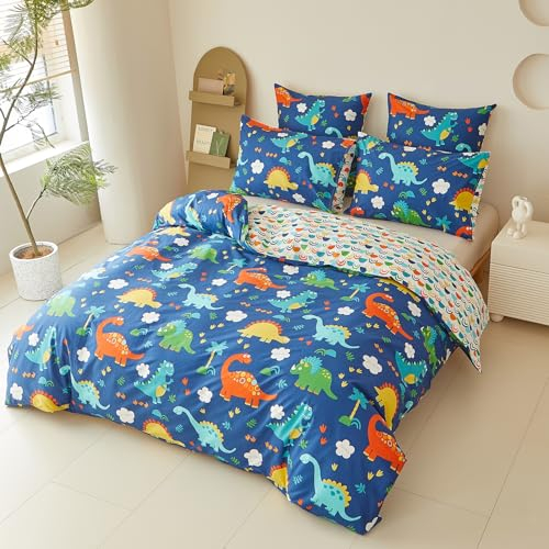 YASMENG Bettwäsche 135x200 Kinder Dino Motiv Kinderbettwäsche 100% Baumwolle Wendebettwäsche 2teilig für Jugendliche Kinder Jungen mit Reißverschluss und 80x80 cm Kissenbezug