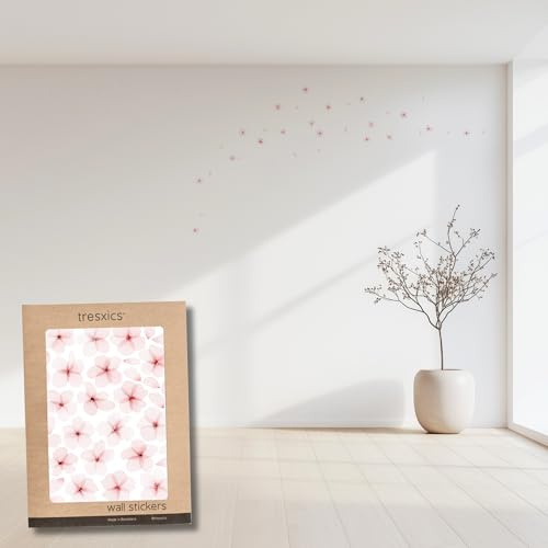 Pegatinas Pared Decorativas | Vinilo Adhesivo Pared Flores Acuarela | Efecto Papel Pintado | Detalle Decorativo | 18 flores y 15 pétalos | TRESXICS (Rosa)