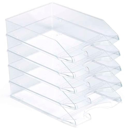ACAN Tradineur - Pack de 5 bandejas de Oficina apilables, plástico, Organizador Documentos A4, revistas, folletos, sobremesa, Escritorio, Fabricado en España (Transparente - 35 x 25,5 x 6,5 cm)