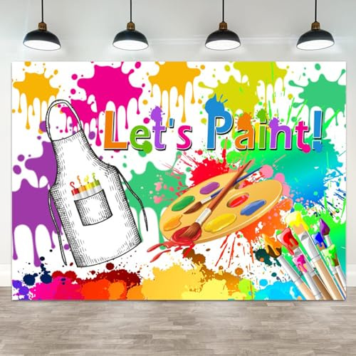 ASDCXZ 7x5ft Let's Paint Party Backdrop Paint Splatter Birthday Photography Background Art Dye Painting Brush Watercolor Colorful Graffiti Banner Decorations Baby Shower Portrait Photo Booth Prop