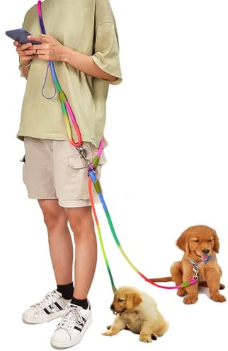 Guinzaglio per cani a mani libere, a tracolla, 2,6 m, per cani di taglia grande, media e piccola, per passeggiare, fare jogging e correre (colore muti, per 2 cani)