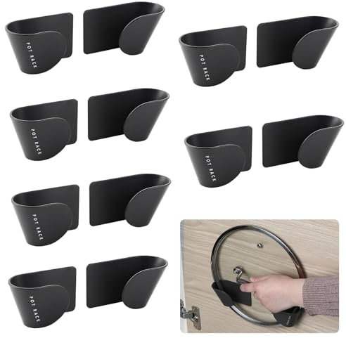 FANWINKJ 6 Pairs Pot Lid Holder Wall Mounted – Adjustable Self-Adhesive Pan Lid Rack – Space-Saving Kitchen Organizer for Cupboard, Cabinet Door & Cutting Board Storage – No-Drill Installation