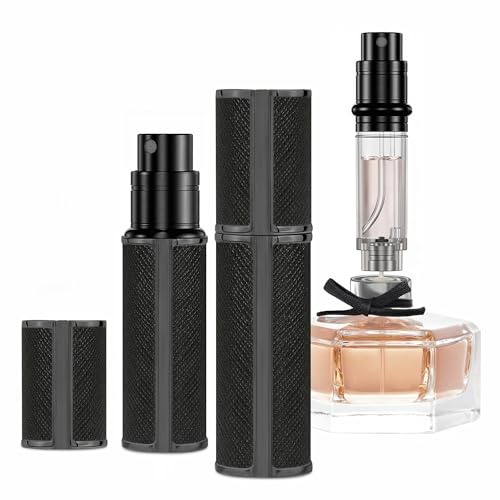 muilsae AG00BK perfume atomizer leather refillable perfume bottle pocket cologne atomizer bottom fill 0.17oz suitable for travel and vacation, birthday and anniversary, 5ml(Black)