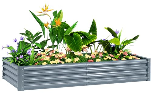 Outsunny Galvanised Raised Garden Bed, 180 x 90 x 30cm Raised Bed with Reinforcing Bars, Outdoor Raised Planter with Open Bottom for Vegetables, Flowers, Herbs, Silver