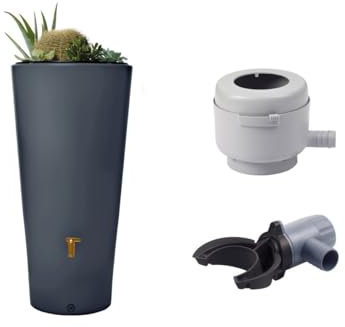 YOURSOL 2in1 Regenspeicher Vaso 220 L mit Füllautomat & Regensammler Rapido, Regenwassertonne Regenbehälter Regentonne Regentank Wassertonne, Regenwasserbehälter inkl Pflanzschale, Graphite Grey, Grau