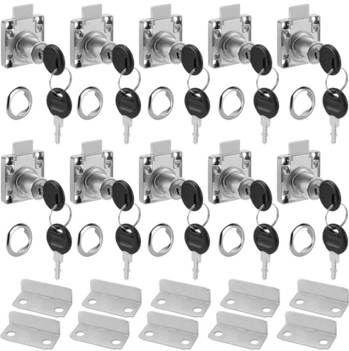 CHIHEUNG 10PCS Cabinet Lock Set, 22mm Cupboard Locks with Unique Keys, Zinc Alloy Cam Locks for Drawers, Mailboxes, Cupboard Storage Cabinets in Offices, Home, Silver