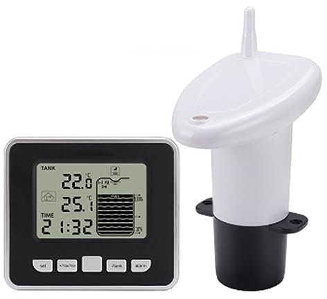 YEHEI Serbatoio dell'acqua ad ultrasuoni senza fili Misuratore di livello dell'acqua Display del tempo Indicatore di batteria scarica + sensore di temperatura