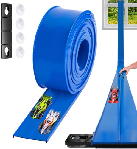 Generisk bilbana, flexibel racerbana bil racerbana leksak motorväg barn rullar på ramper för ålder 3+, blå, lek och lärande barns födelsedagsfest 410 cm