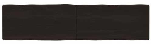 QUAHEAS Bordsskiva 200 x 50 x (2–6) cm massivt trä, mörkbrun behandlad, trädkant, robust skrivbordsskiva för hem och kontor