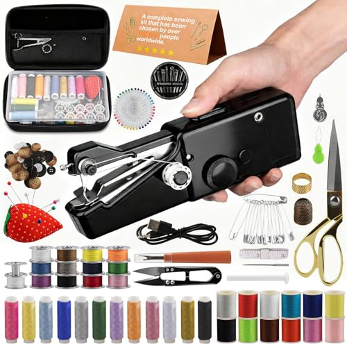 BRICH portable sewing machine handheld with 125-Piece Sewing Kit & Storage Box, Cordless Compact Mending Tool for Adults & Beginners, Ideal for Quick Clothing Repairs & DIY small sewing machine