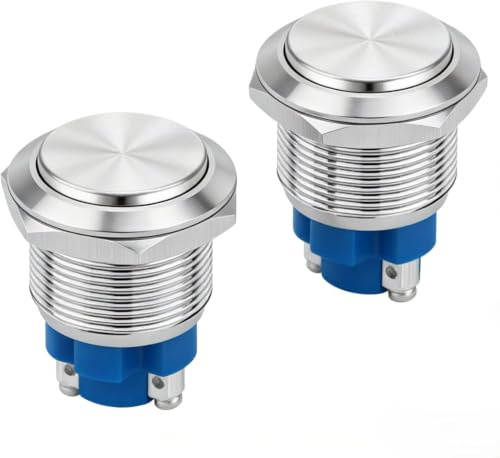 2 st. vattentät metalltryckknapp, IP65/IP67 momentan/självlåsande brytare 16 mm/19 mm, 2A/3 A 12 V-250 V AC/DC, förkopplad för bil horn/PC strömförsörjning/industri/gör-det-själv-projekt