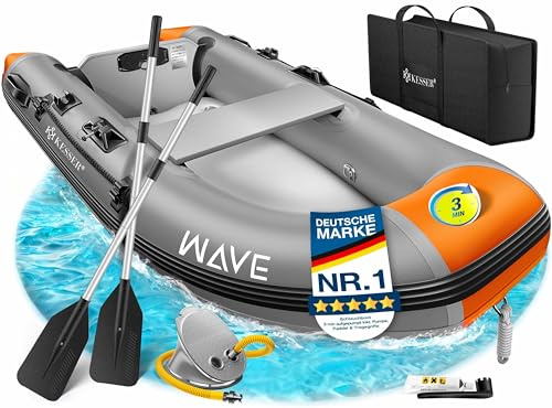 KESSER® Gommone 2,30 m per 2 persone, adatto per il tempo libero, barca a motore, barca da pesca, con 1 panchina, set di riparazione e borsa gonfiabile, in PVC, arancione