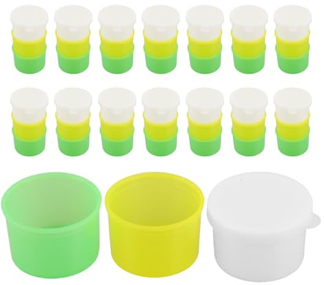 DINHEAROM 15 Uppsättningar Stycken Medicinkoppar med Lock Stackbara Dosningskoppar för Vätska och Piller Tredelat System för Middag Middag och Återanvändbara Plastkoppar med Täthetstäcklock