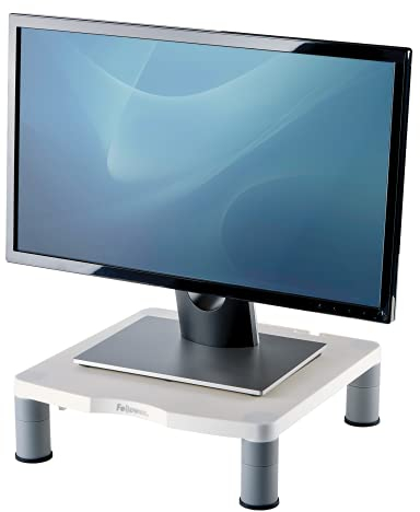 Fellowes Standard Adjustable Monitor Stand, White,Supports up to 36kg or 21”, 3 Stacking Height Adjustments