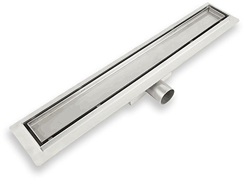 Elbe Duschrinne 60cm Extra Flach Bodenablauf mit 304 Edelstahl Glasabdeckung Komplettset Haarsieb Bodenablauf, Siphon mit Geruchsstop (2 in 1)