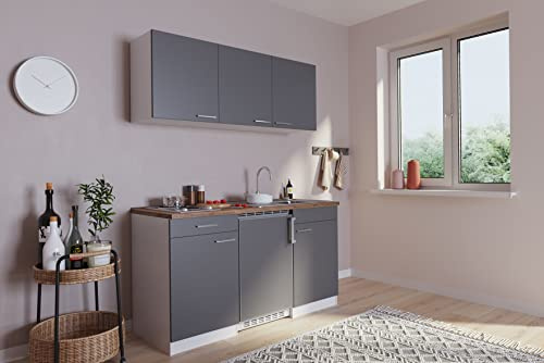 Respekta Luis Küchenzeile, Holzwerkstoff, Grau, 150 cm