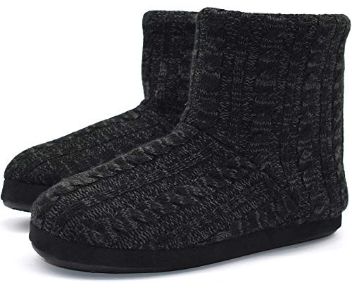 KuaiLu Kaschmir Strickpantoffeln Baumwolle Herren Hohe Hausschuhe warm Indoor-Schuhe Rutschfest,Reines Schwarz,44 EU (UK 10 US 11)